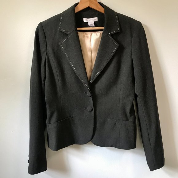 White House Black Market Jackets & Blazers - WHBM Grey Blazer Suit Jacket White Stitching, Size 8